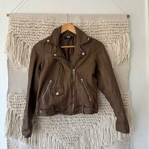 Slate & Willow Toffee Classic Leather Moto Jacket